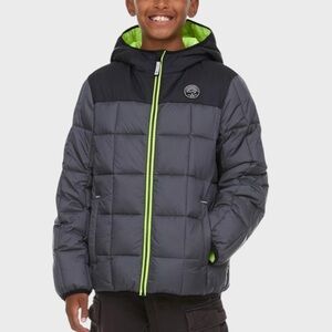 Gerry Weber Boy’s Black and Gray Puffer Jacket with Neon Green Trim S NWT
